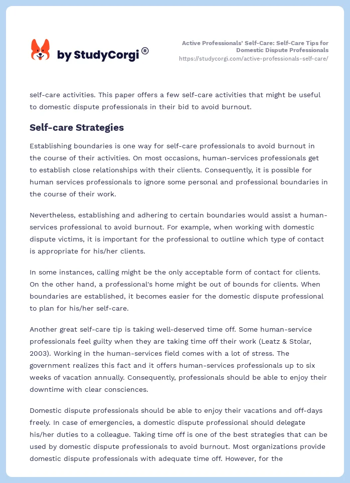 Active Professionals’ Self-Care: Self-Care Tips for Domestic Dispute Professionals. Page 2