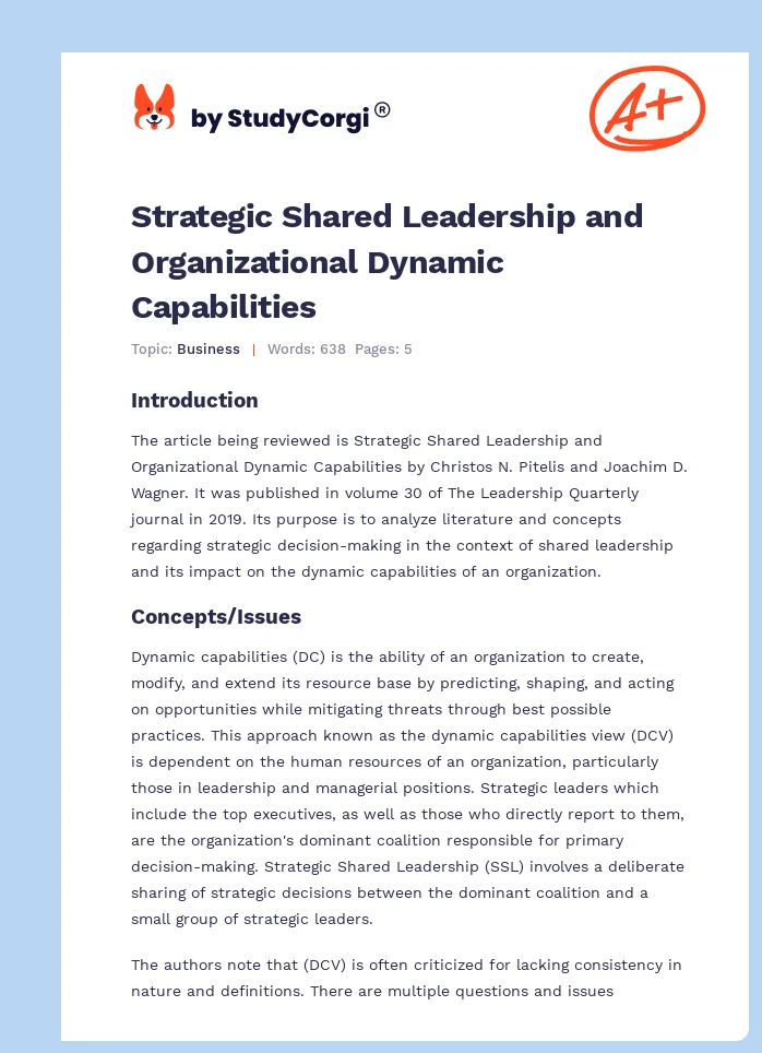 Strategic Shared Leadership and Organizational Dynamic Capabilities. Page 1