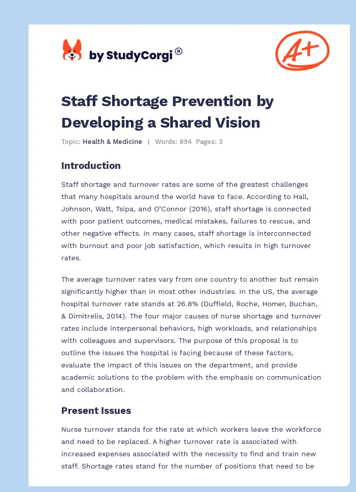 Staff Shortage Prevention by Developing a Shared Vision. Page 1