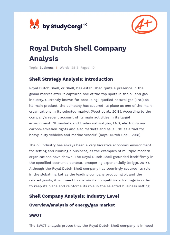 Royal Dutch Shell Company Analysis. Page 1