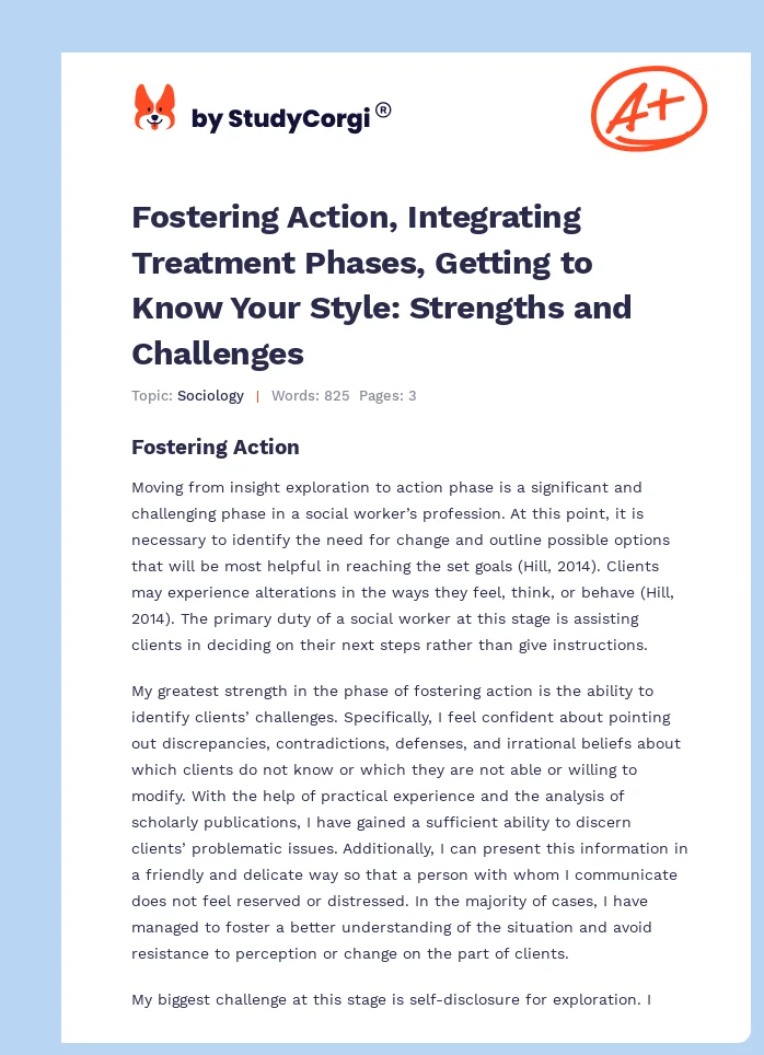Fostering Action, Integrating Treatment Phases, Getting to Know Your Style: Strengths and Challenges. Page 1