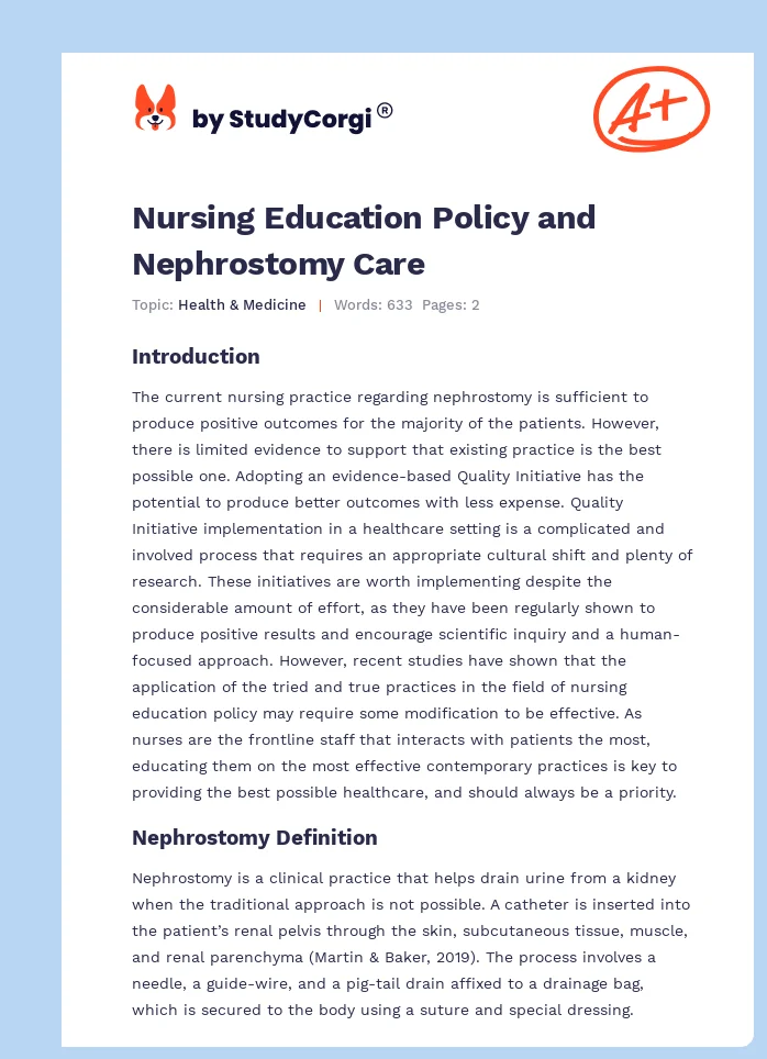 Nursing Education Policy and Nephrostomy Care. Page 1