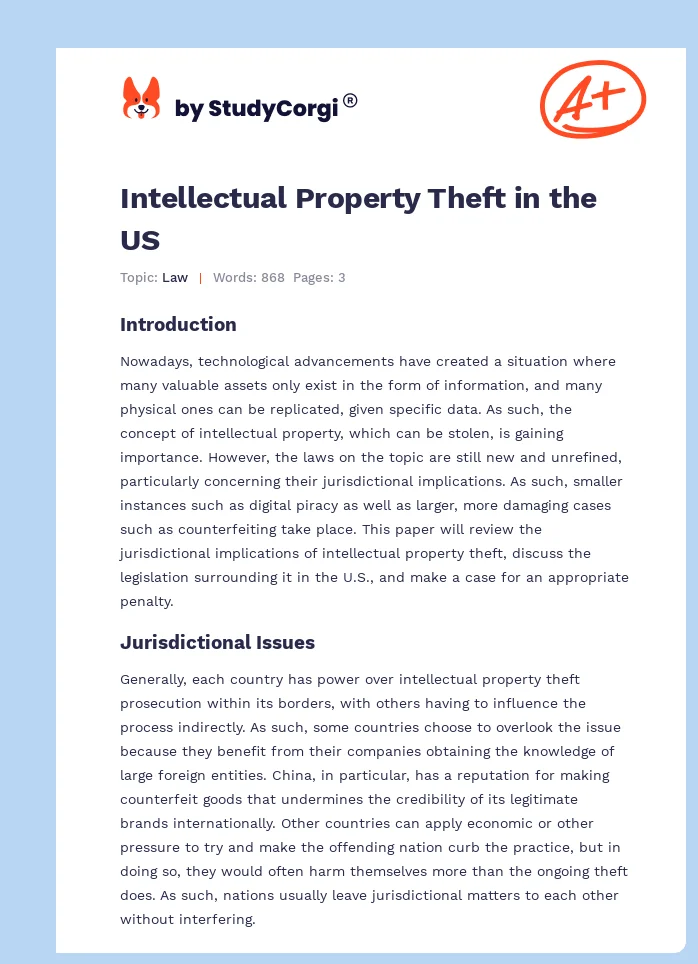 Intellectual Property Theft in the US. Page 1