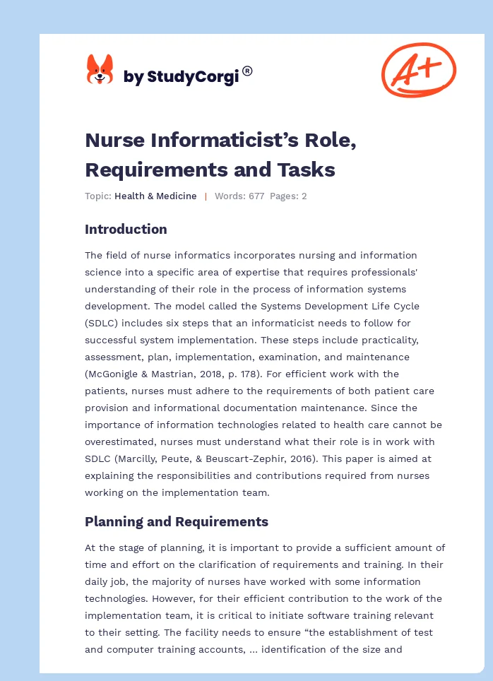 Nurse Informaticist’s Role, Requirements and Tasks. Page 1