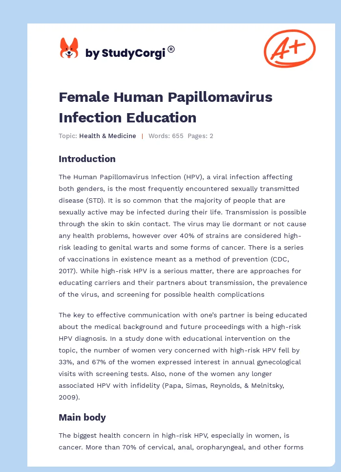 Female Human Papillomavirus Infection Education. Page 1