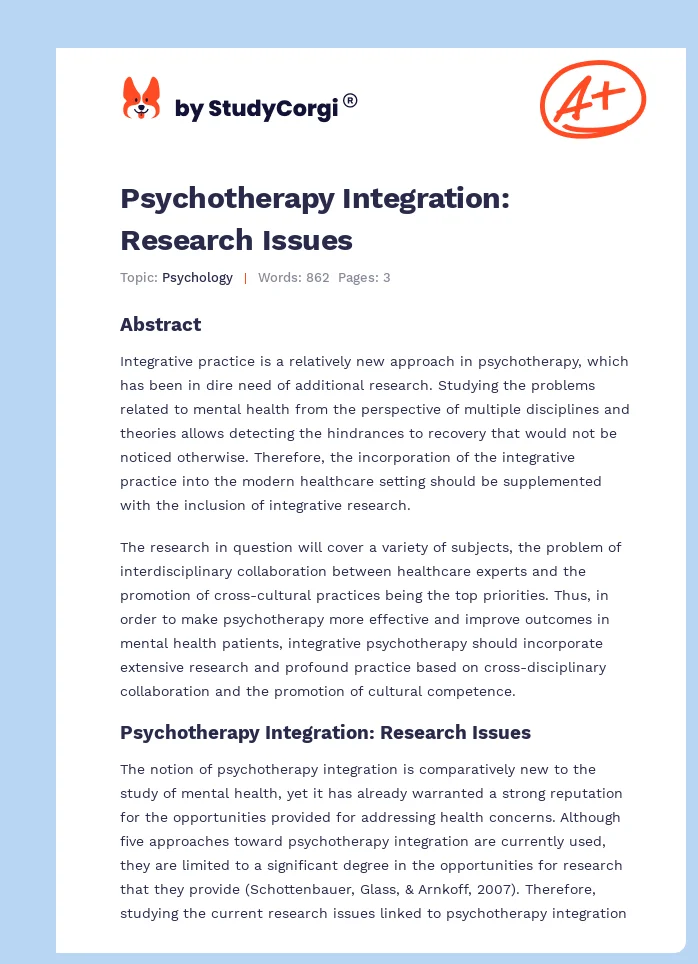 Psychotherapy Integration: Research Issues. Page 1