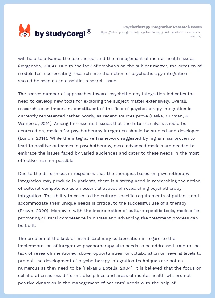 Psychotherapy Integration: Research Issues. Page 2