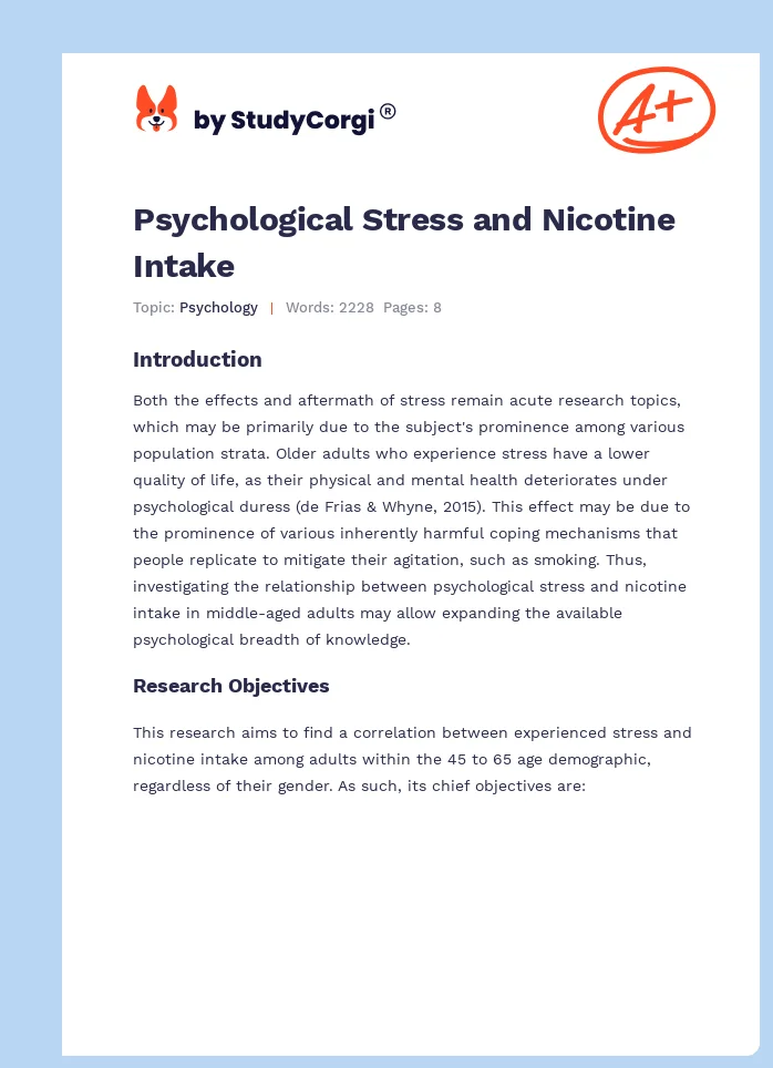 Psychological Stress and Nicotine Intake. Page 1