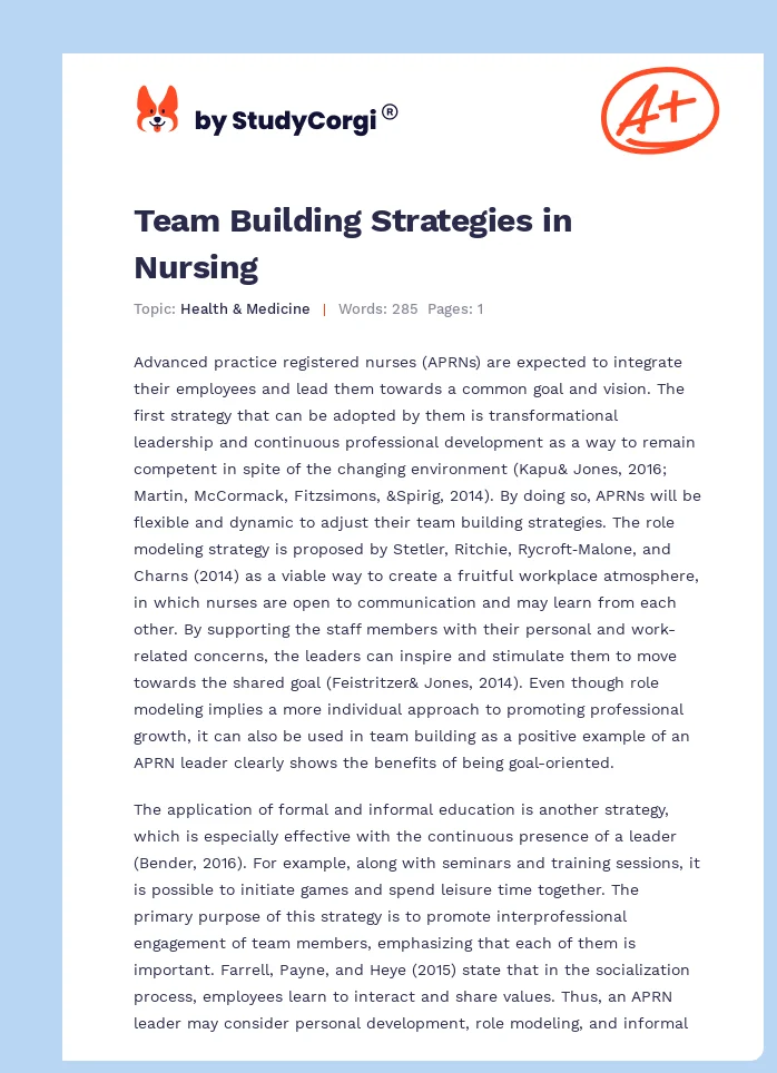 Team Building Strategies in Nursing. Page 1