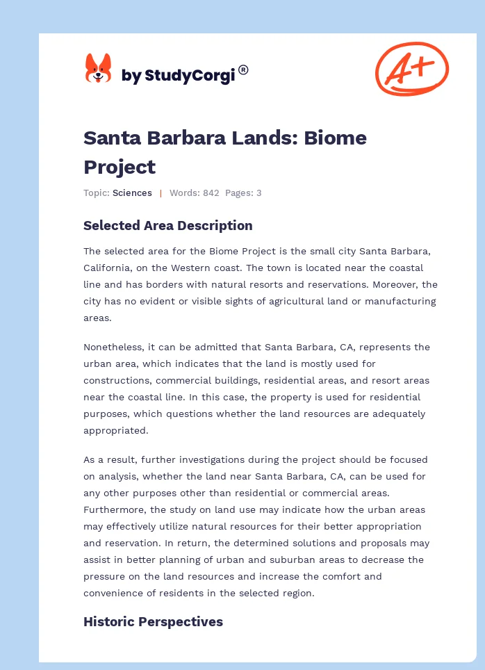 Santa Barbara Lands: Biome Project. Page 1