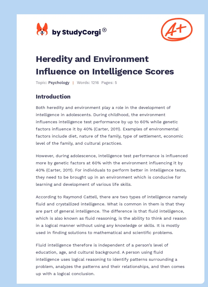 Heredity and Environment Influence on Intelligence Scores. Page 1