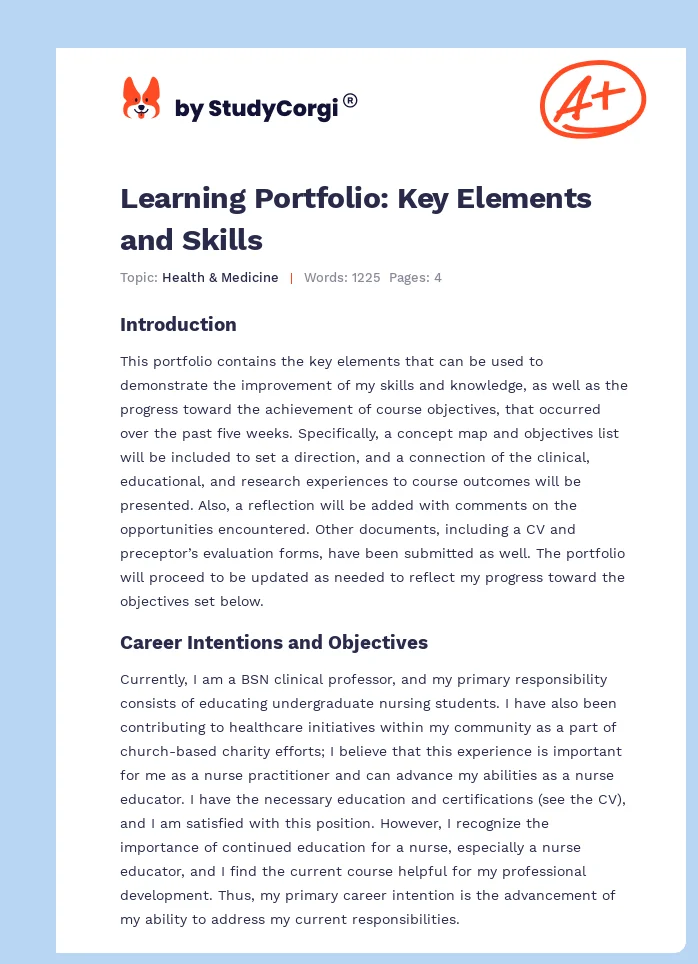 Learning Portfolio: Key Elements and Skills. Page 1