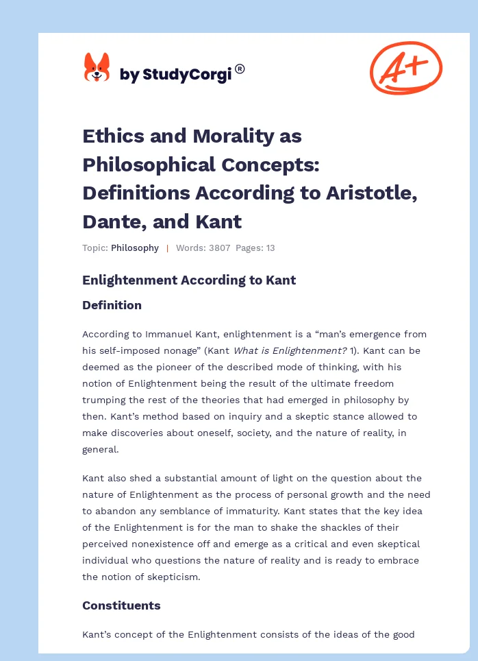 Ethics and Morality as Philosophical Concepts: Definitions According to Aristotle, Dante, and Kant. Page 1