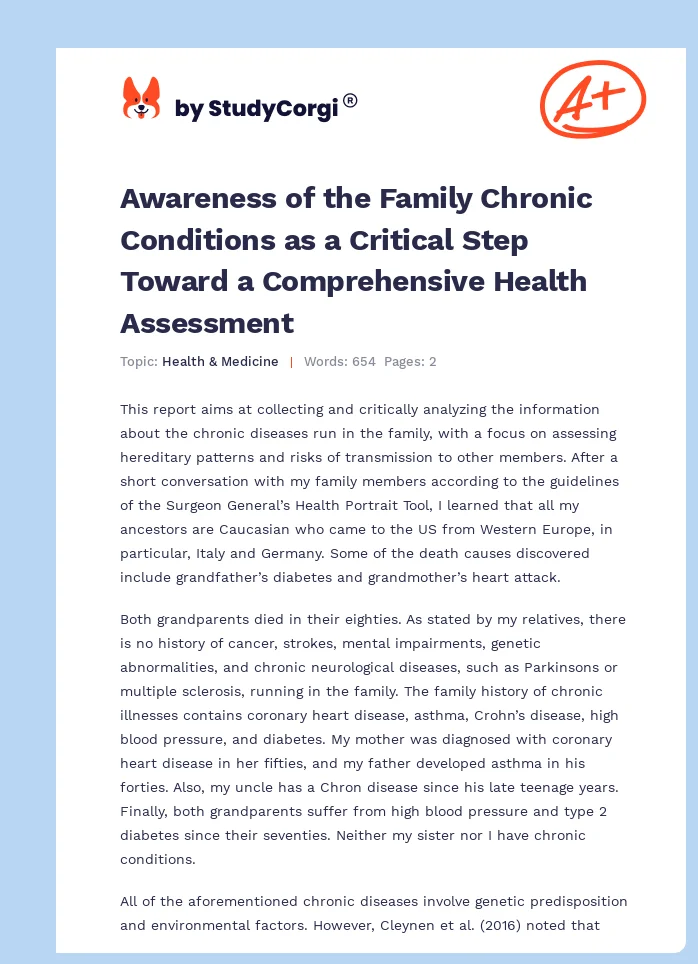 Awareness of the Family Chronic Conditions as a Critical Step Toward a Comprehensive Health Assessment. Page 1