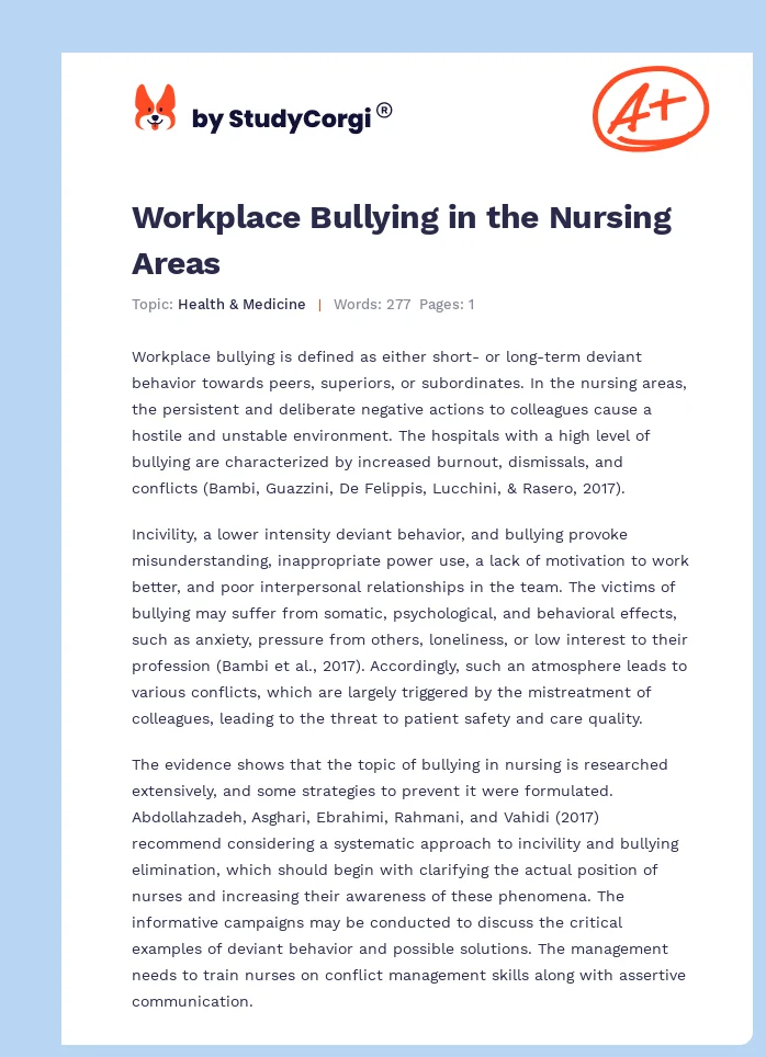 Workplace Bullying in the Nursing Areas. Page 1