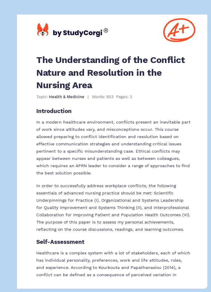 The Understanding of the Conflict Nature and Resolution in the Nursing Area. Page 1