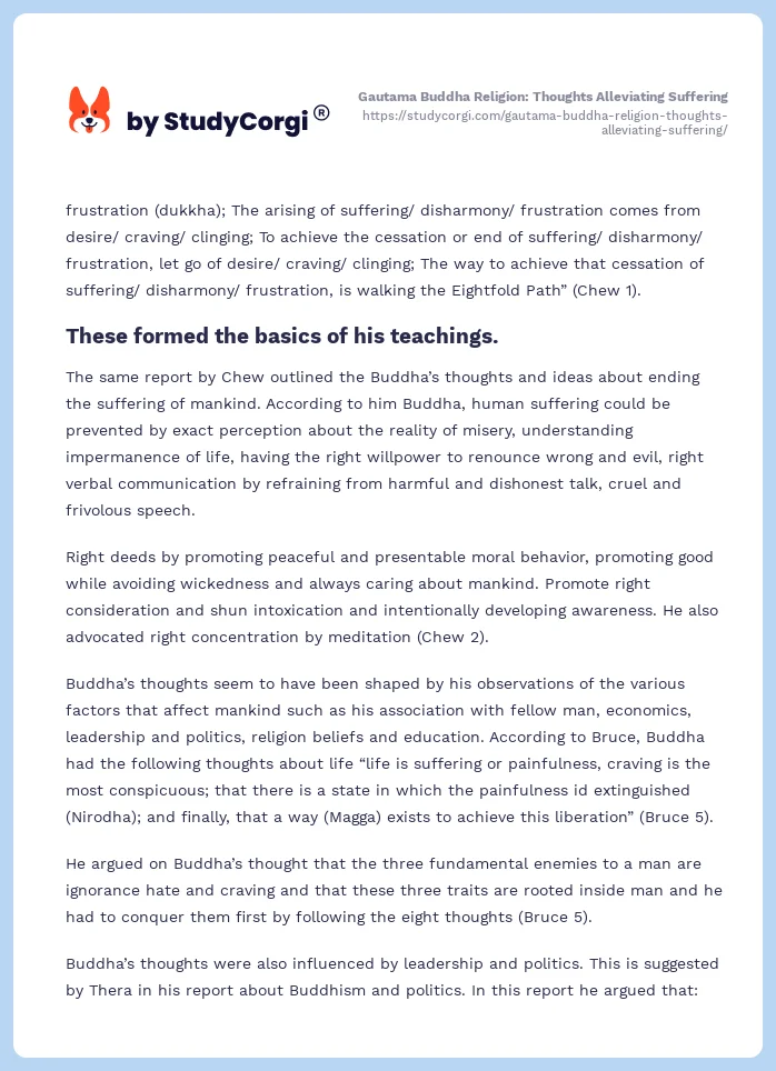 Gautama Buddha Religion: Thoughts Alleviating Suffering. Page 2