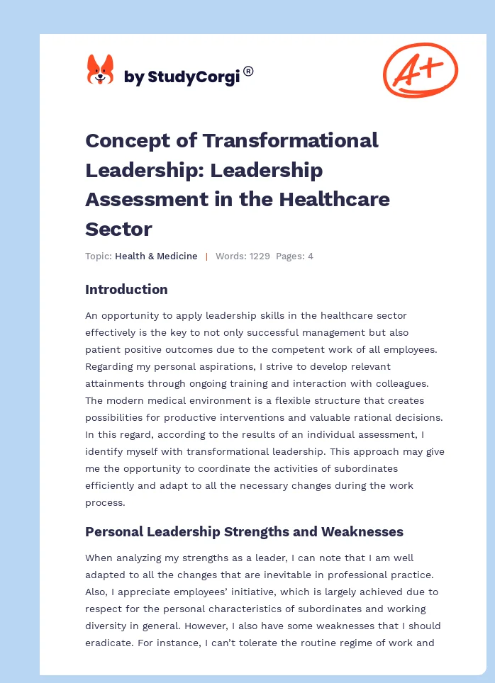 Concept of Transformational Leadership: Leadership Assessment in the Healthcare Sector. Page 1