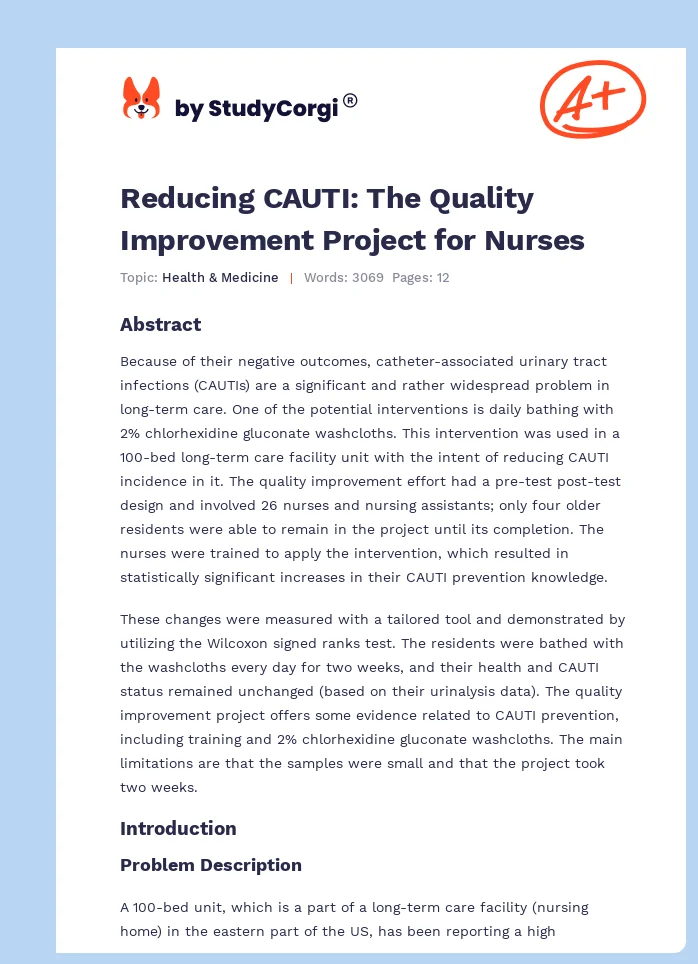 Reducing CAUTI: The Quality Improvement Project for Nurses. Page 1