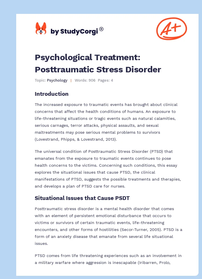 Psychological Treatment: Posttraumatic Stress Disorder. Page 1