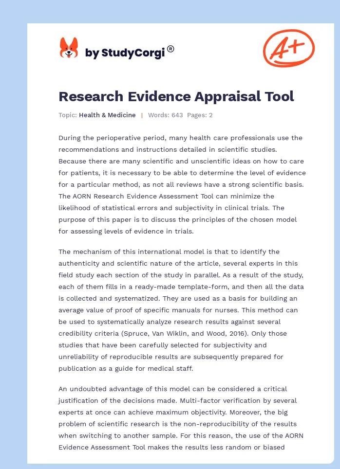 Research Evidence Appraisal Tool. Page 1
