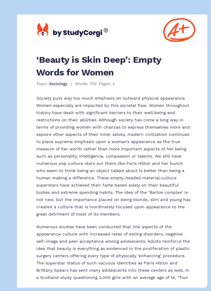 ‘Beauty is Skin Deep’: Empty Words for Women. Page 1