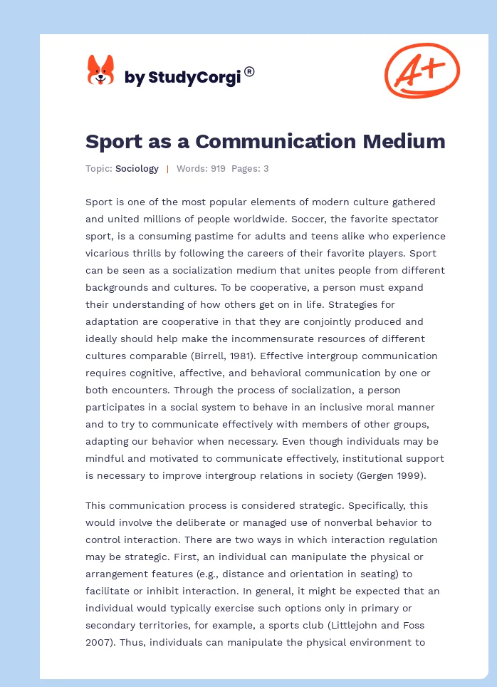 Sport as a Communication Medium. Page 1