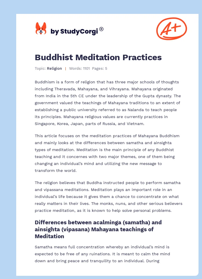 Buddhist Meditation Practices. Page 1