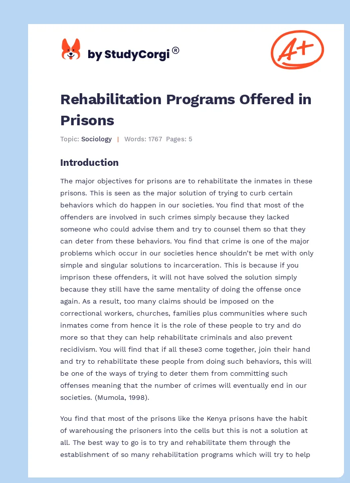 Rehabilitation Programs Offered in Prisons. Page 1