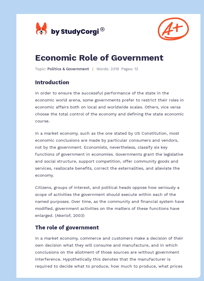 Economic Role of Government. Page 1