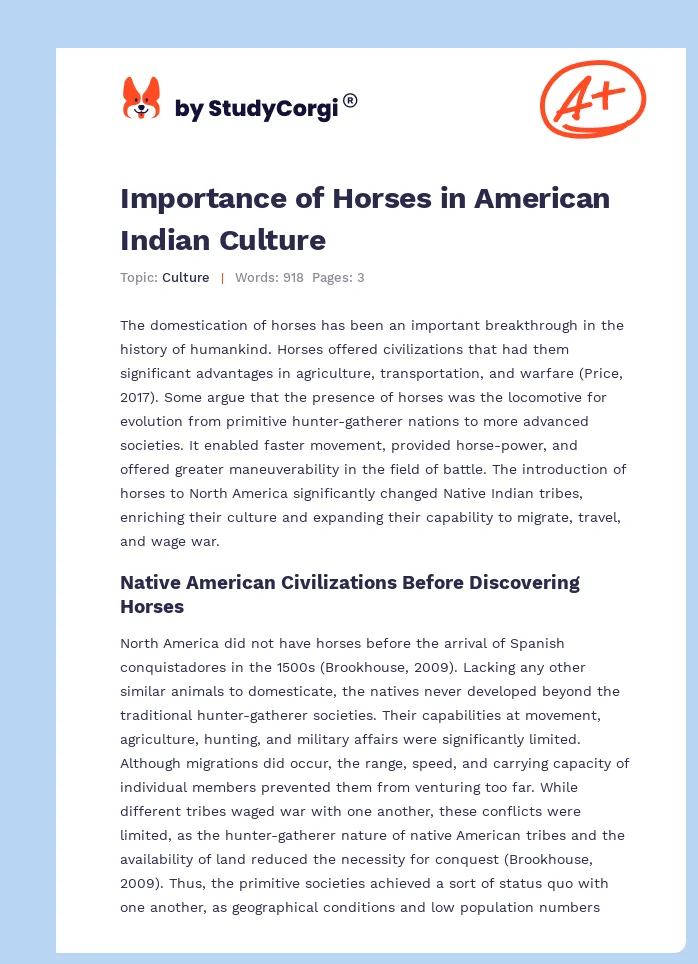 Importance of Horses in American Indian Culture. Page 1