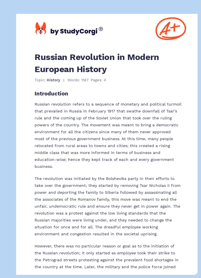 Russian Revolution in Modern European History. Page 1