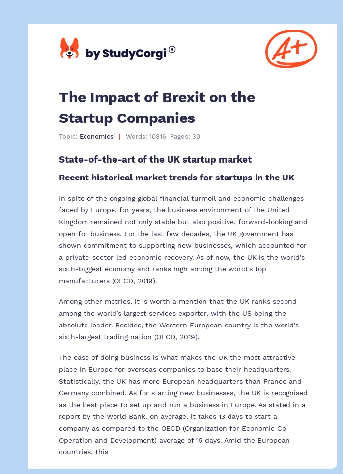 The Impact of Brexit on the Startup Companies. Page 1