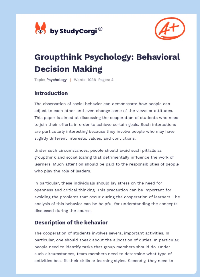 Groupthink Psychology: Behavioral Decision Making. Page 1
