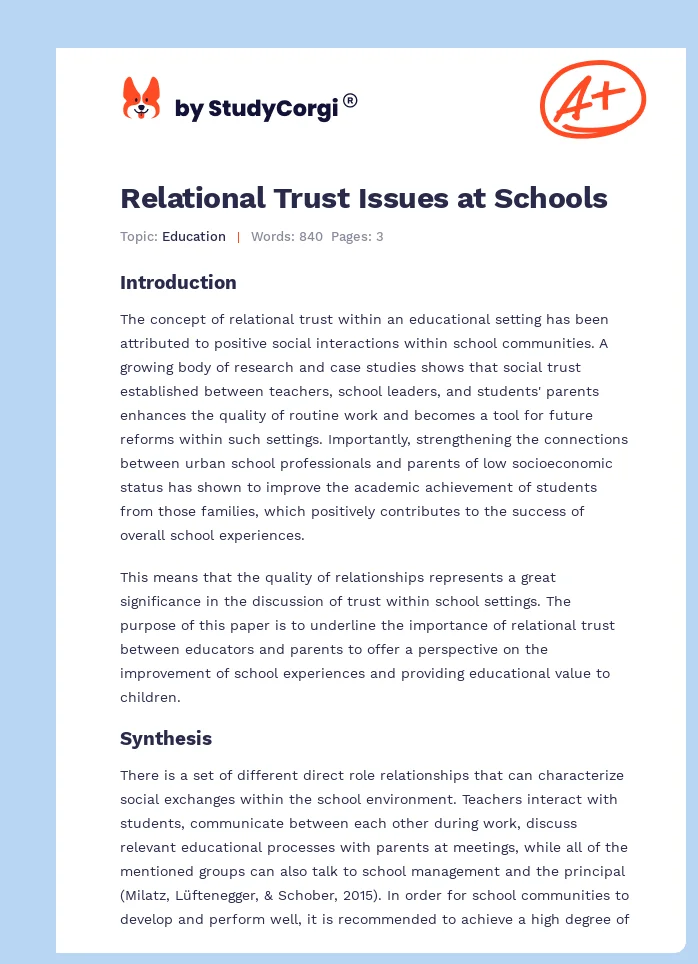 Relational Trust Issues at Schools. Page 1