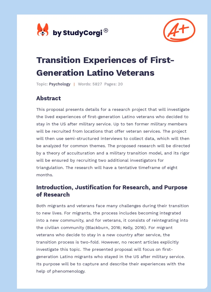 Transition Experiences of First-Generation Latino Veterans. Page 1