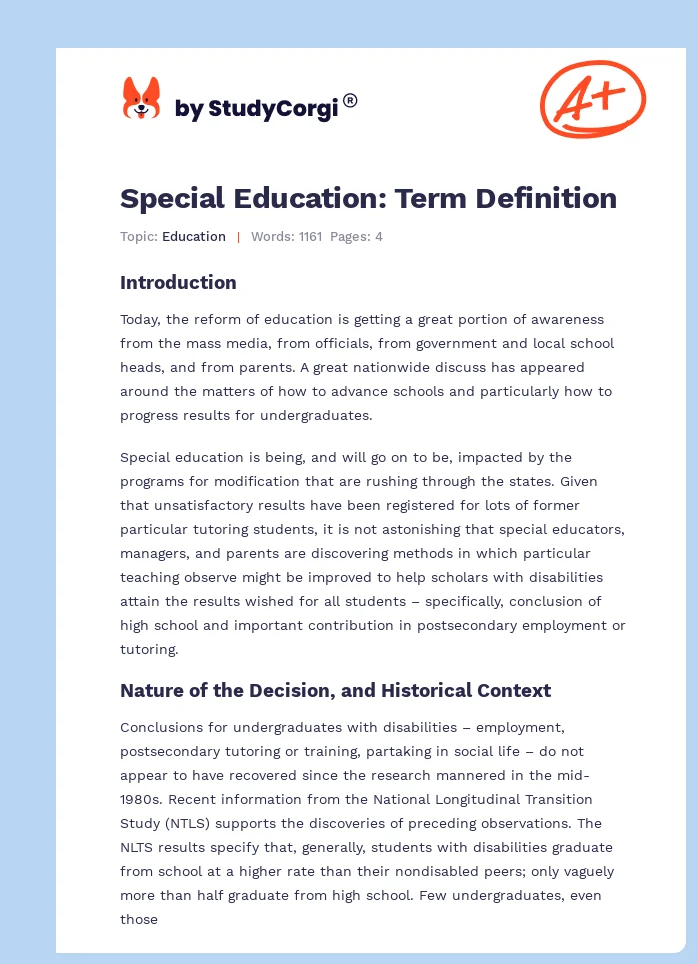 Special Education: Term Definition. Page 1