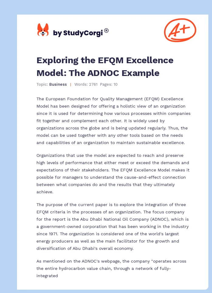Exploring the EFQM Excellence Model: The ADNOC Example. Page 1