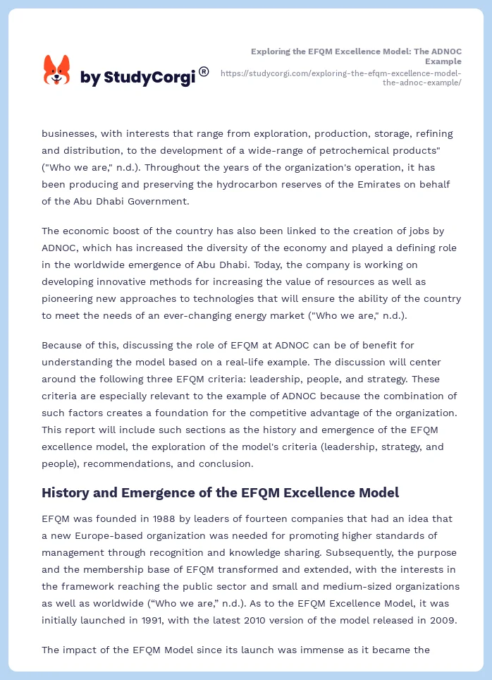 Exploring the EFQM Excellence Model: The ADNOC Example. Page 2