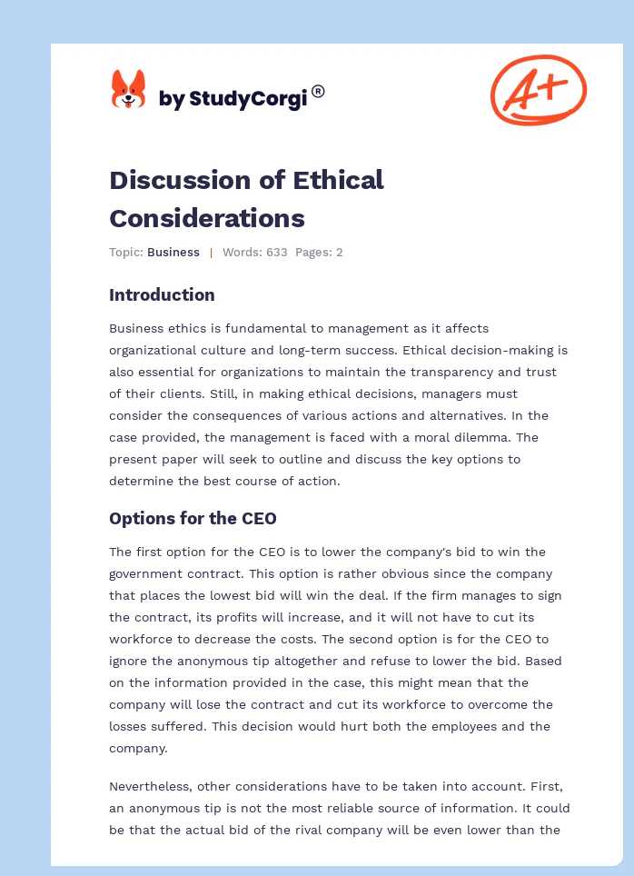 Discussion of Ethical Considerations. Page 1