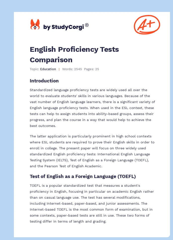 English Proficiency Tests Comparison. Page 1
