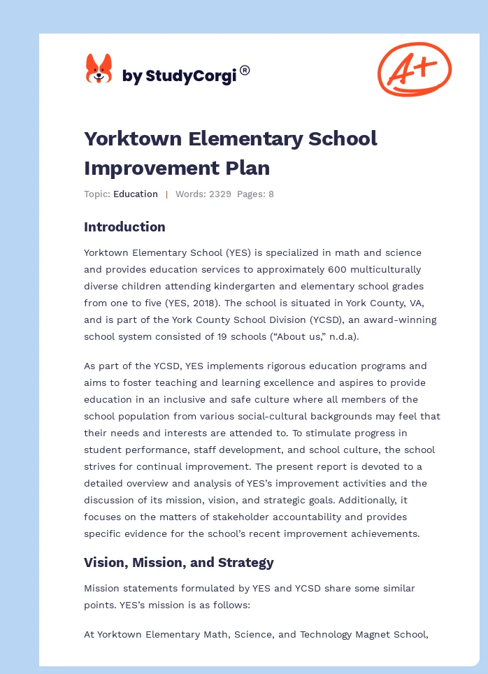 Yorktown Elementary School Improvement Plan. Page 1
