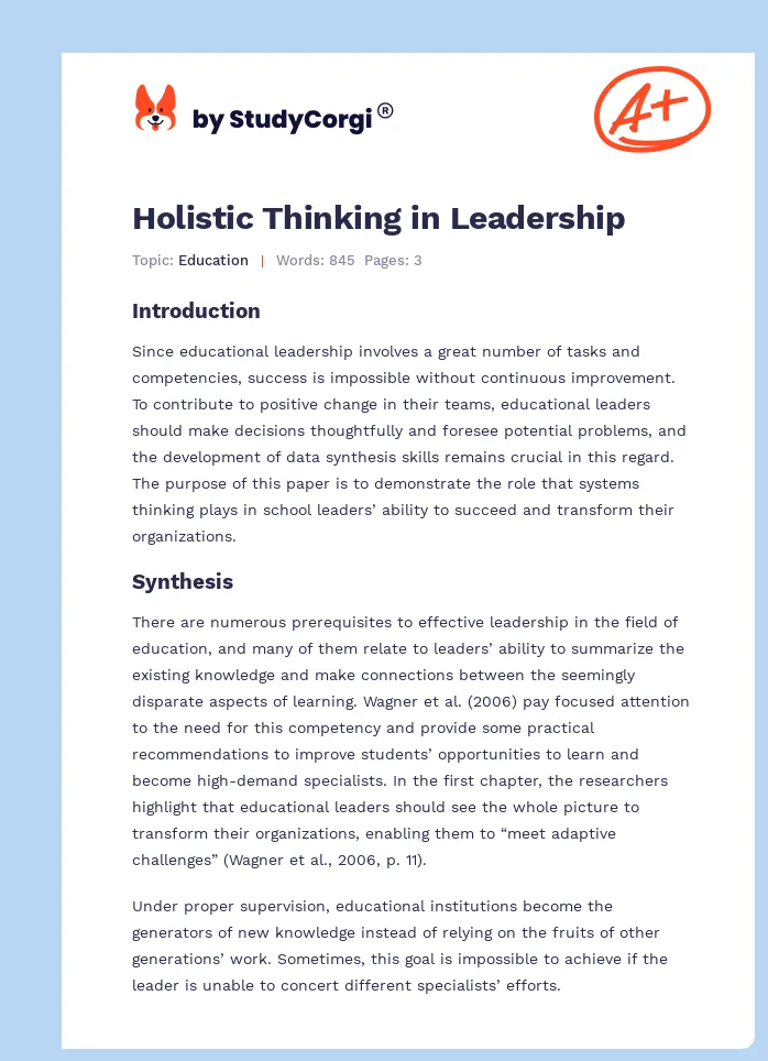 Holistic Thinking in Leadership. Page 1