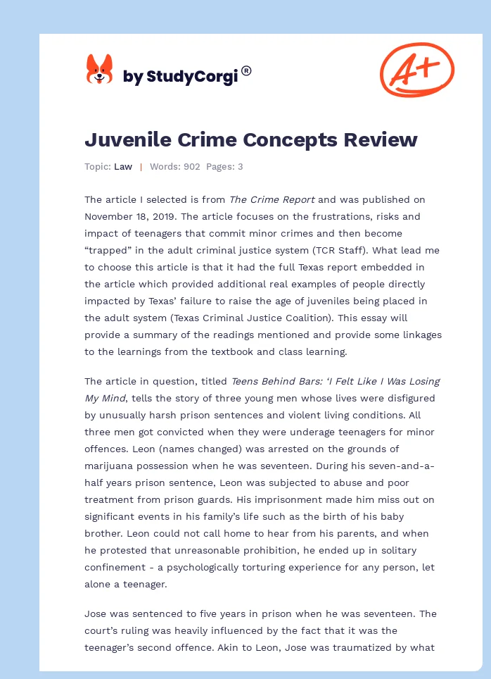 Juvenile Crime Concepts Review. Page 1