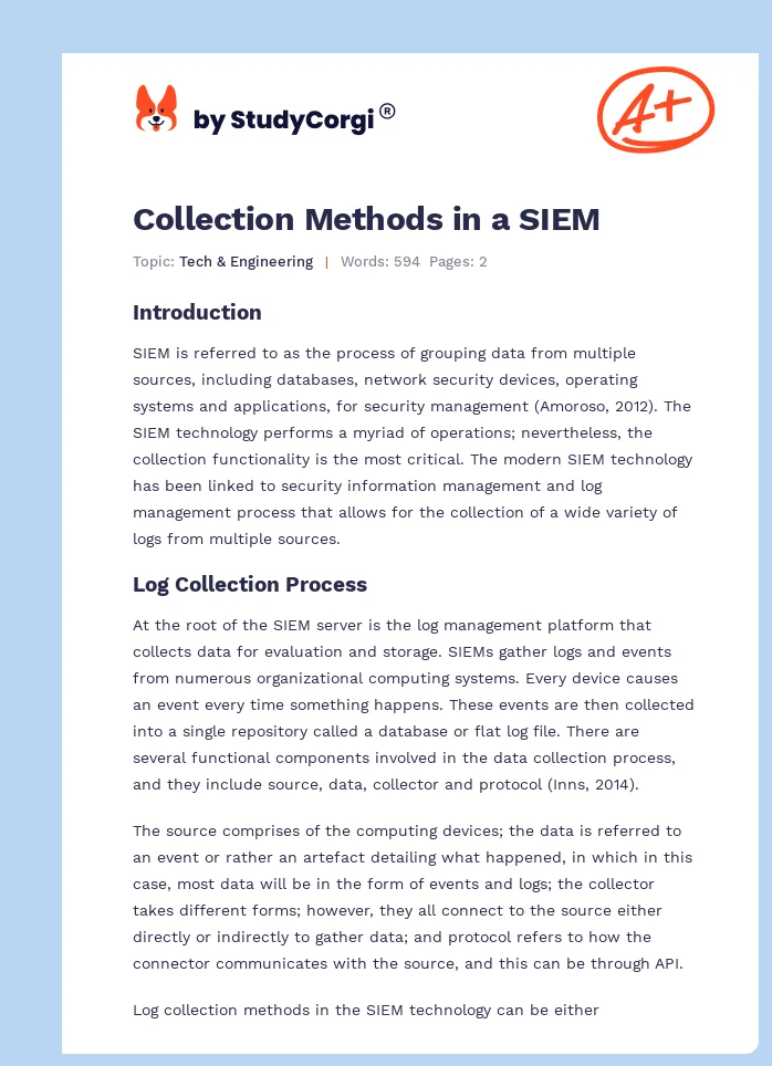 Collection Methods in a SIEM. Page 1