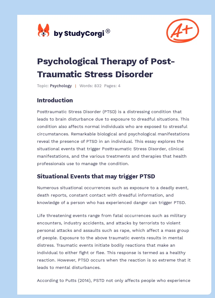 Psychological Therapy of Post-Traumatic Stress Disorder. Page 1