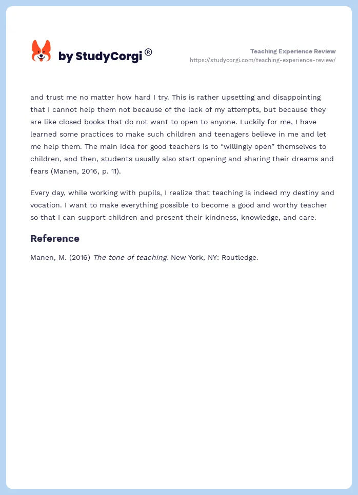 Teaching Experience Review. Page 2