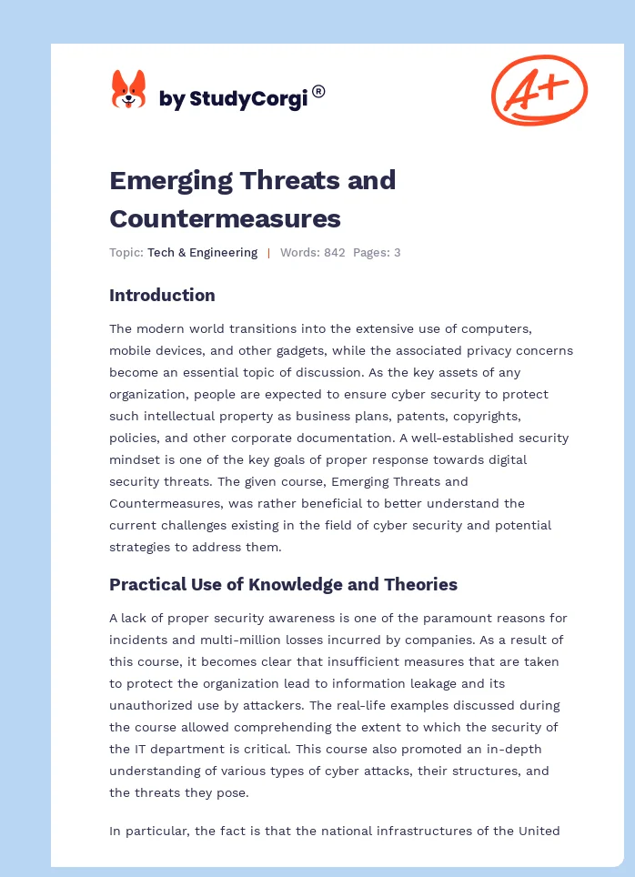 Emerging Threats and Countermeasures. Page 1