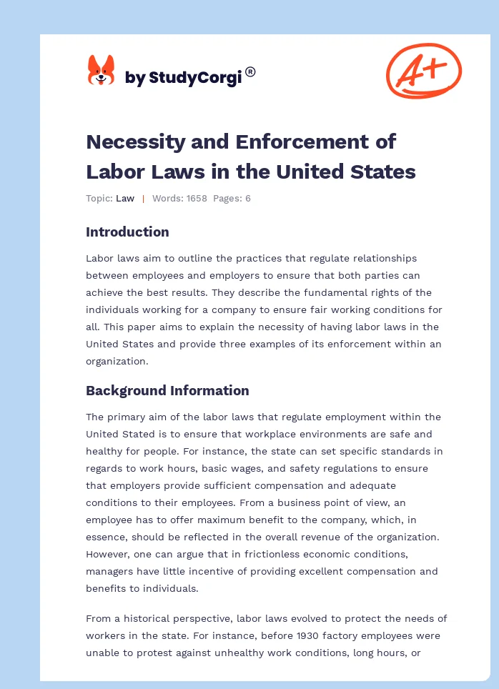 Necessity and Enforcement of Labor Laws in the United States. Page 1