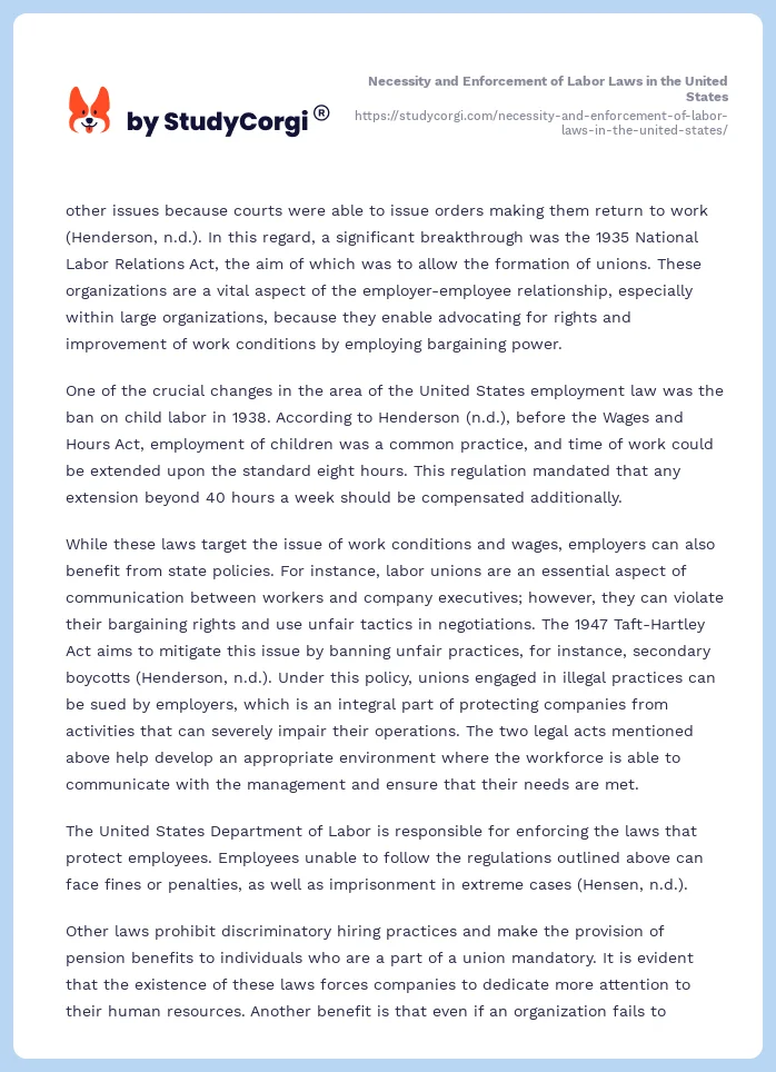 Necessity and Enforcement of Labor Laws in the United States. Page 2